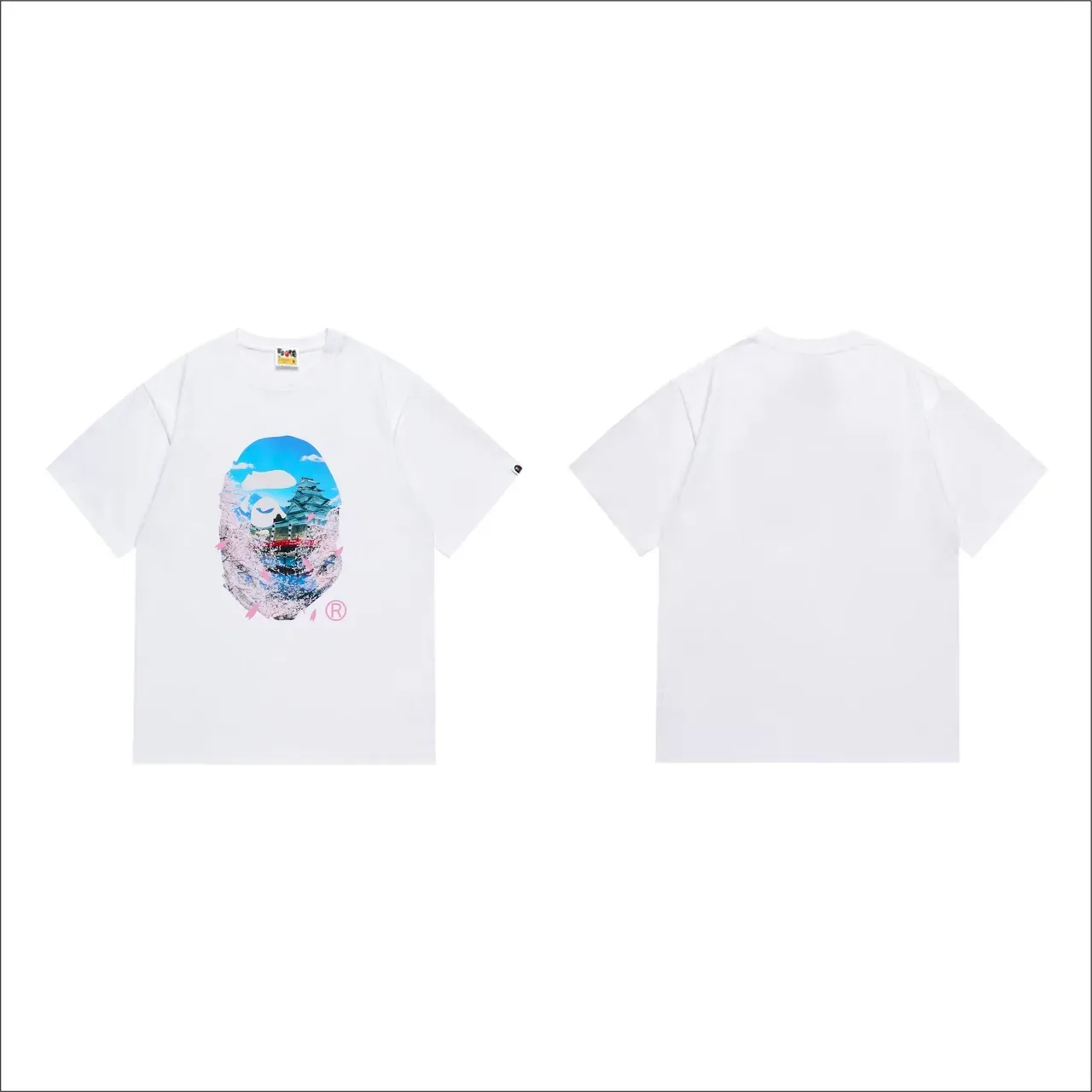 Camiseta A Bathing Ape negra y rosa con estampado gráfico de silueta 7