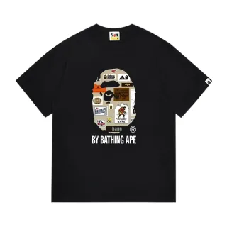 تي شيرت أسود A Bathing Ape بطبعة رأس قرد كولاج