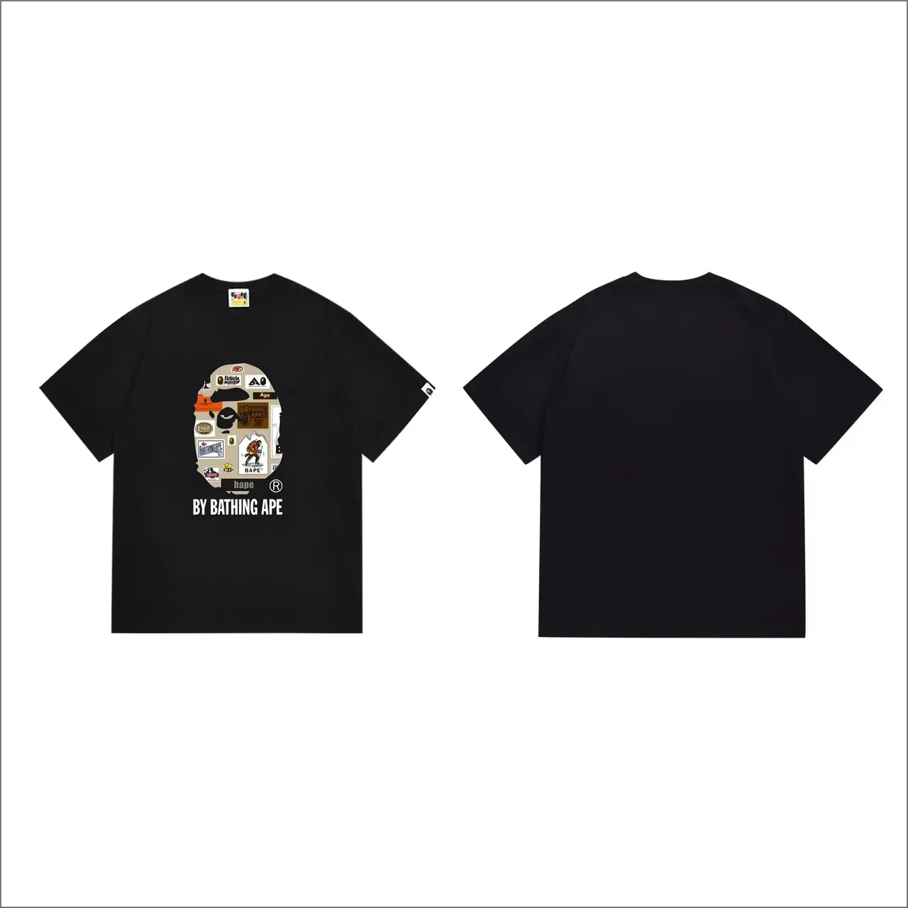 تي شيرت أسود A Bathing Ape بطبعة رأس قرد كولاج 4
