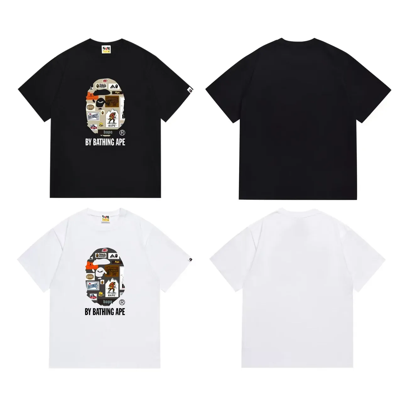 تي شيرت أسود A Bathing Ape بطبعة رأس قرد كولاج 6