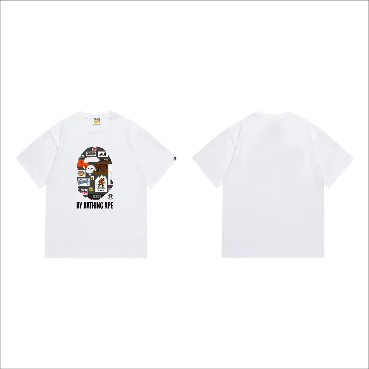 تي شيرت أسود A Bathing Ape بطبعة رأس قرد كولاج 7