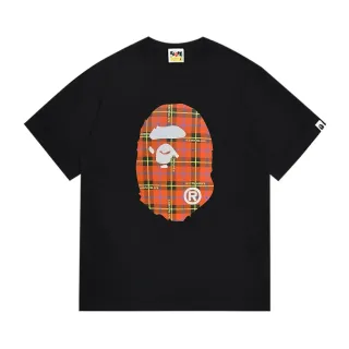 A Bathing Ape Plaid Ape Head Graphic Black T-Shirt