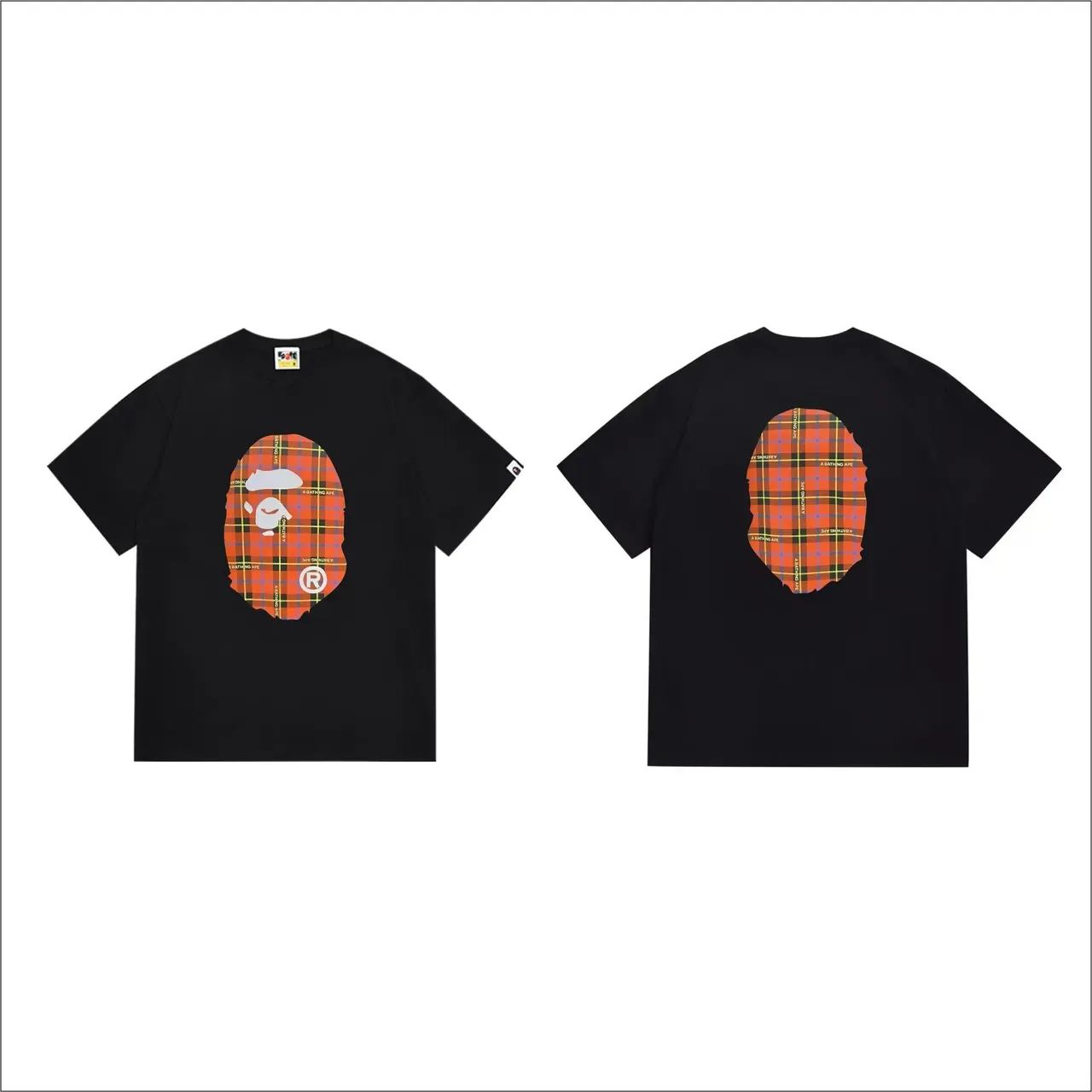 A Bathing Ape 格纹猿头图案黑色T恤 3