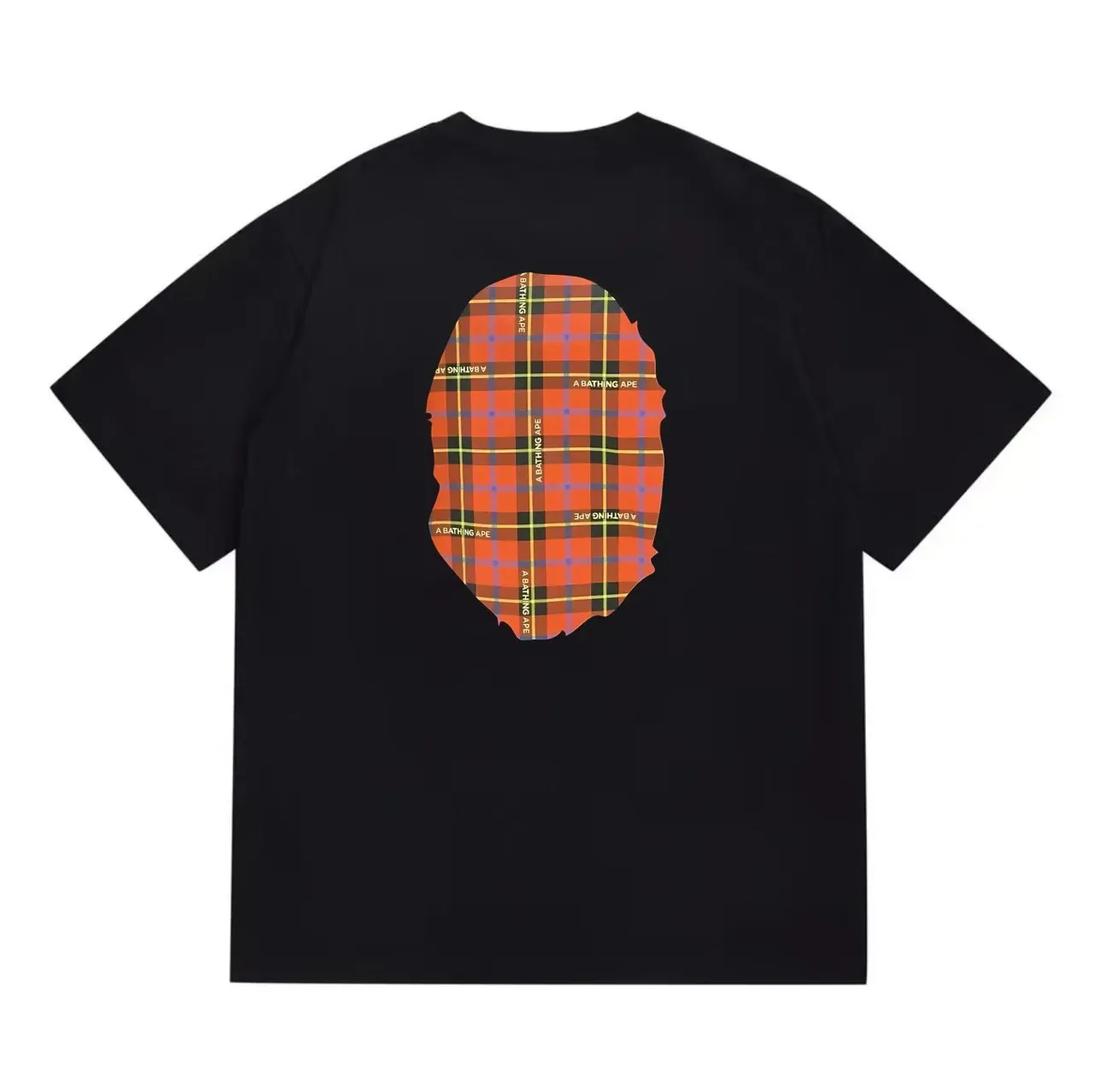 A Bathing Ape 格纹猿头图案黑色T恤 4