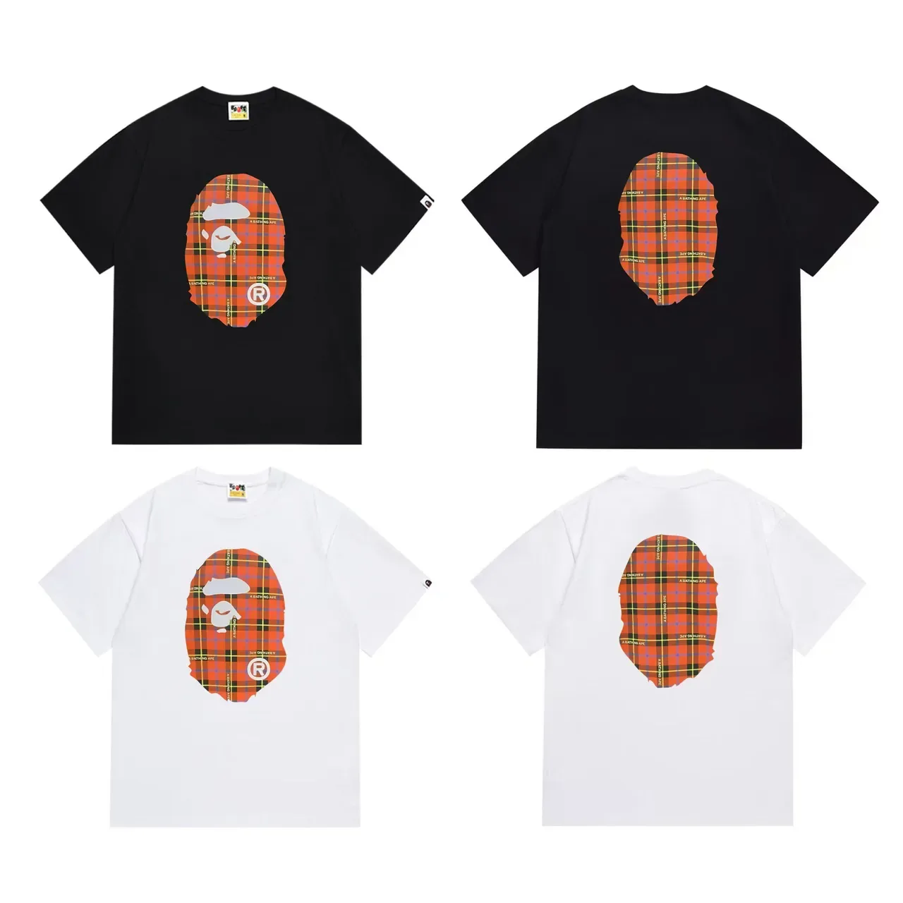 A Bathing Ape 格纹猿头图案黑色T恤 6
