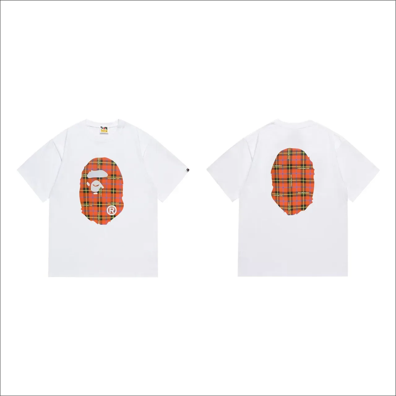A Bathing Ape 格纹猿头图案黑色T恤 7