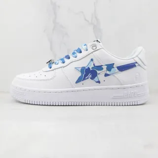 A Bathing Ape أبيض أزرق جلد علوي كامو ستار لوجو حذاء أسلوب حياة