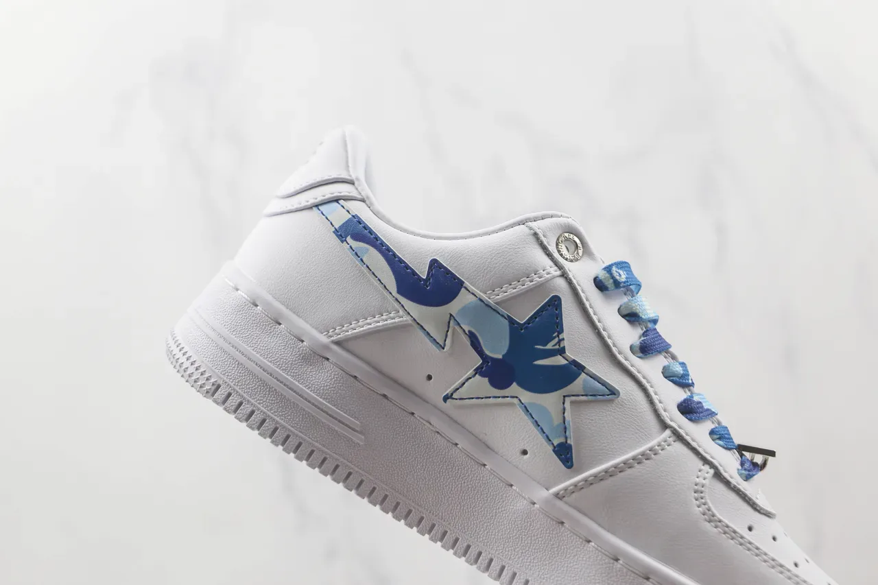A Bathing Ape Brancos e Azuis Couro Superior Camo Logo Estrela Sneakers Lifestyle 5