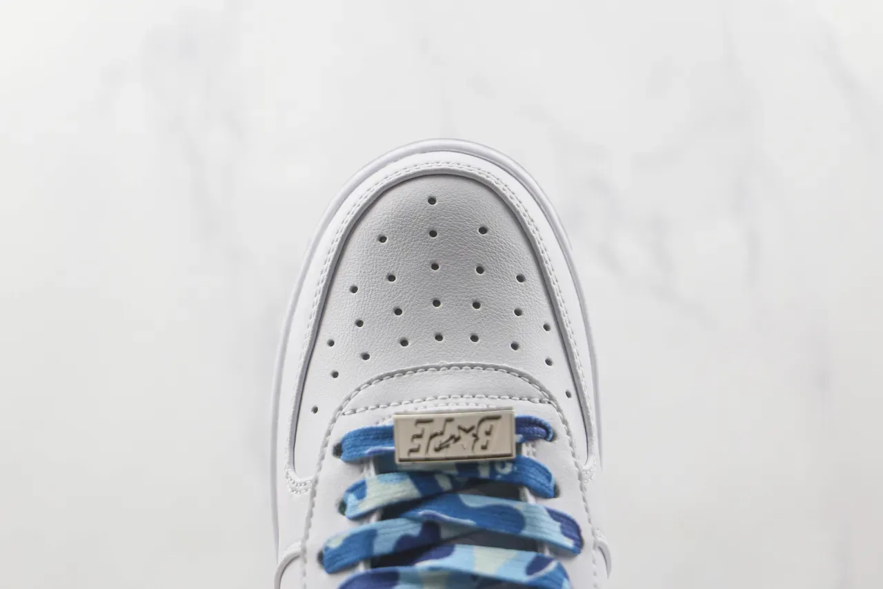 A Bathing Ape Brancos e Azuis Couro Superior Camo Logo Estrela Sneakers Lifestyle 6