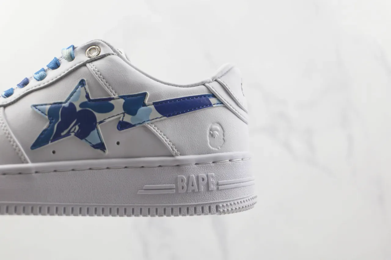 A Bathing Ape Brancos e Azuis Couro Superior Camo Logo Estrela Sneakers Lifestyle 7