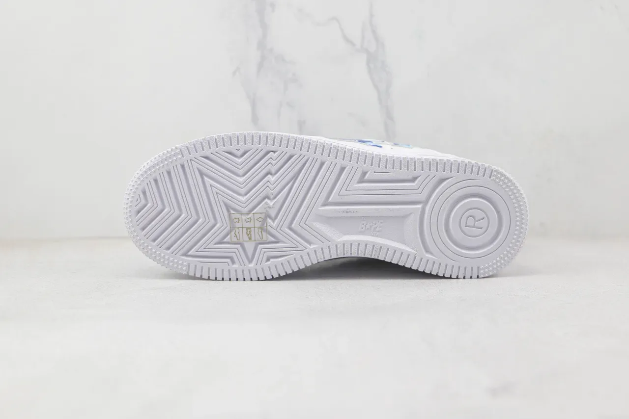 A Bathing Ape Brancos e Azuis Couro Superior Camo Logo Estrela Sneakers Lifestyle 8