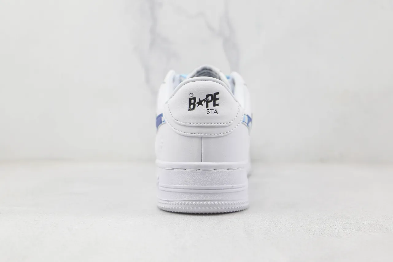 A Bathing Ape Brancos e Azuis Couro Superior Camo Logo Estrela Sneakers Lifestyle 9