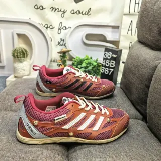 Adidas adizero أحمر وردي تنفسي شبكي أعلى ثلاث شرائط اصطناعي تراكب حذاء أسلوب حياة