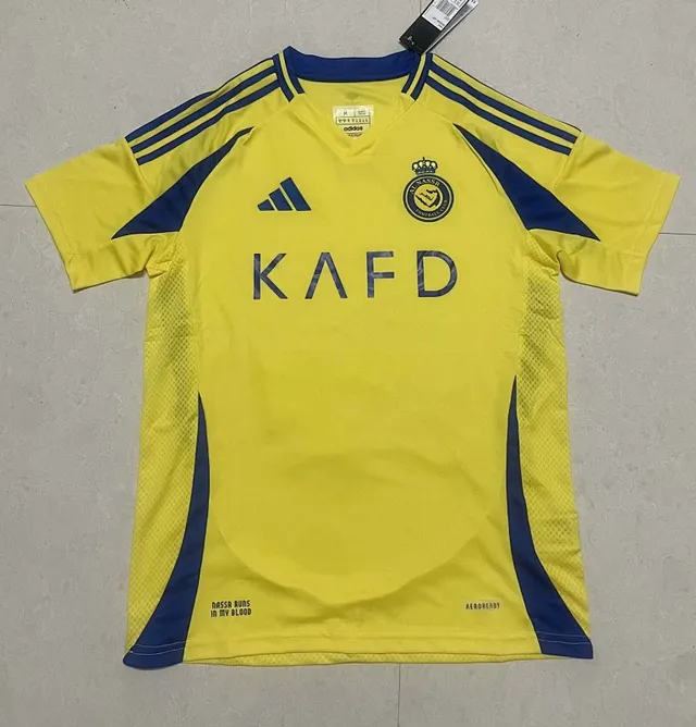 Adidas Al-Nassr FC قميص أصفر بحري رقبة V أكمام قصيرة 2