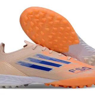 Adidas Sapatos de futebol turf bege laranja low-cut upper sintético studs conicos