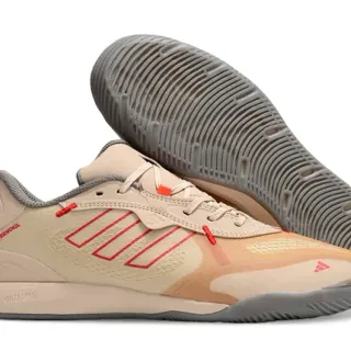 Adidas Beige Red Low-Top Honeycomb-Textured Upper Indoor Soccer Shoes