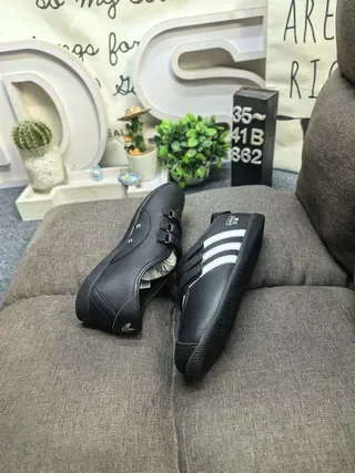 Adidas Black and Off-White Three-Stripe Laceless Velcro Strap Sneakers 6
