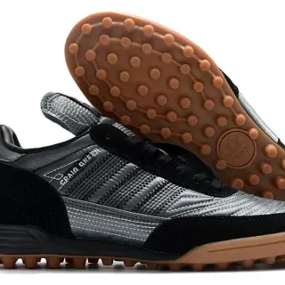 Adidas حذاء كرة أرضي أسود بني منخفض الارتفاع علوة معدنية فضية رياضية