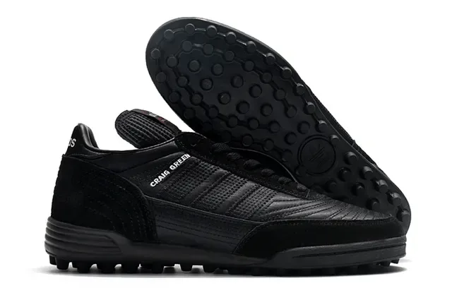 Adidas Zapatos de fútbol turf negro marrón low-top superior metálico plateado sneakers 6