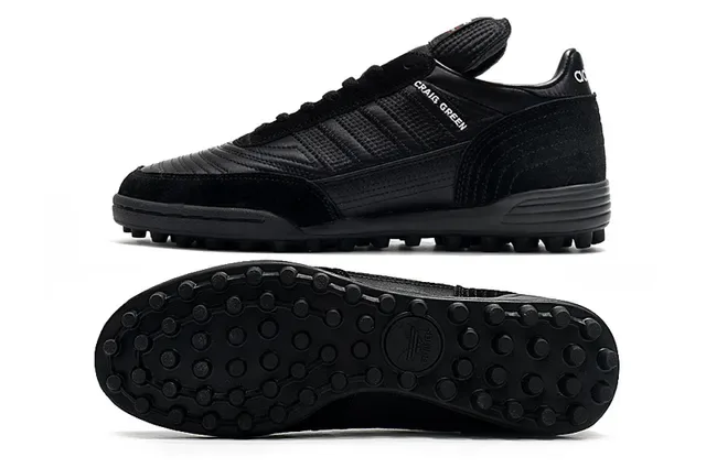 Adidas Zapatos de fútbol turf negro marrón low-top superior metálico plateado sneakers 7