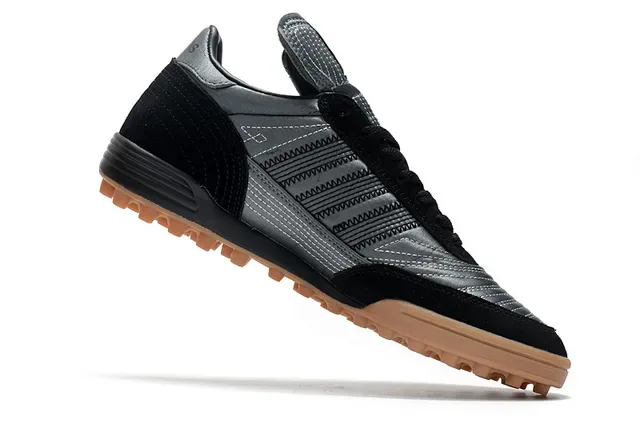 Adidas Zapatos de fútbol turf negro marrón low-top superior metálico plateado sneakers 9