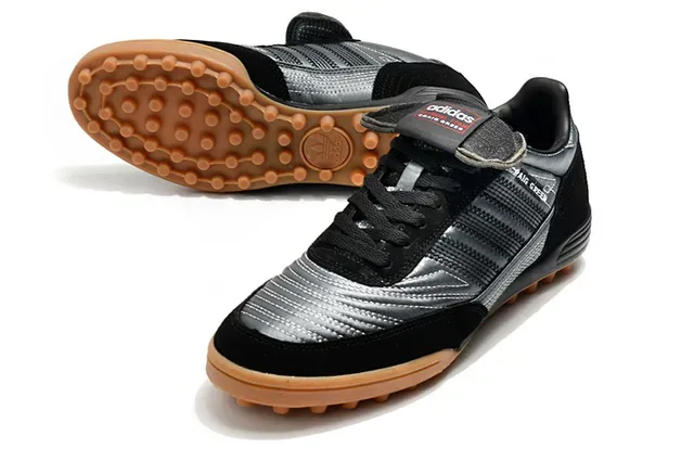 Adidas Zapatos de fútbol turf negro marrón low-top superior metálico plateado sneakers 11