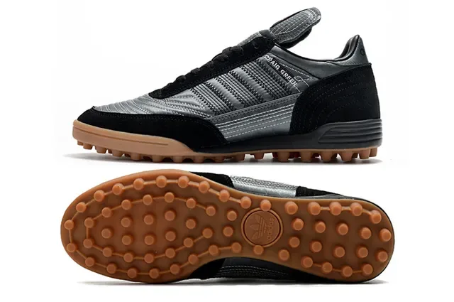 Adidas Zapatos de fútbol turf negro marrón low-top superior metálico plateado sneakers 13
