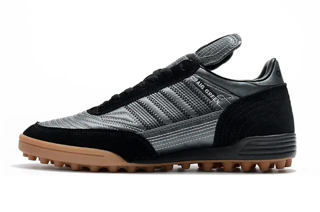 Adidas Zapatos de fútbol turf negro marrón low-top superior metálico plateado sneakers 14
