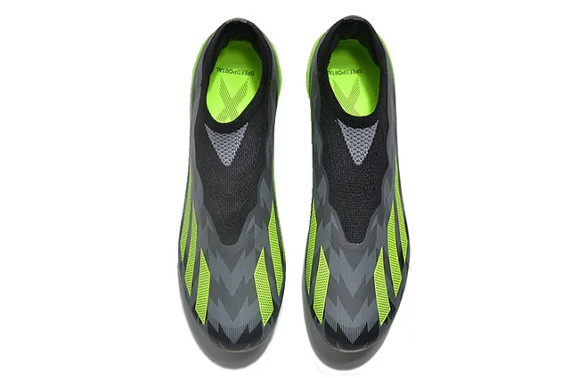Adidas 黑色绿色 袜套式针织鞋面 非对称系带 人工草地足球鞋 2