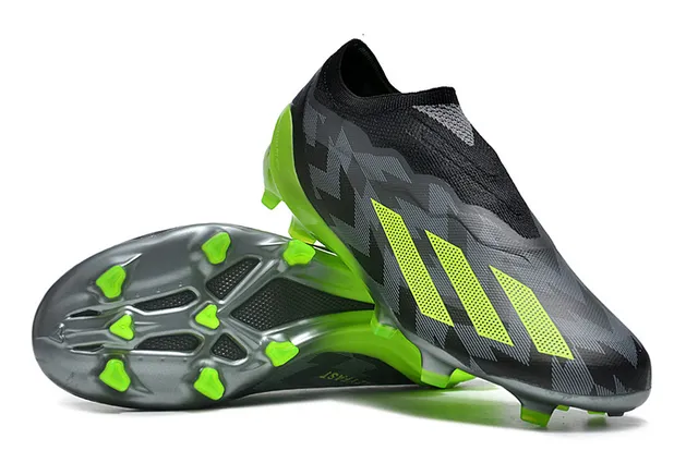 Adidas 黑色绿色 袜套式针织鞋面 非对称系带 人工草地足球鞋 3