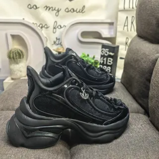 Adidas Black Sculpted Sole Mesh And Synthetic Overlay Upper Chunky Sneakers