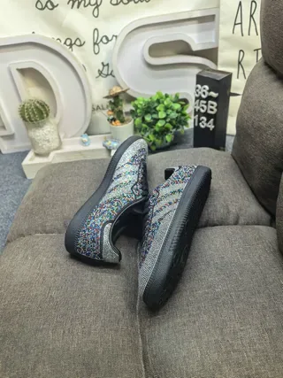 Adidas Black Silver Crystal-Embellished Three-Stripe Lifestyle Sneakers 6