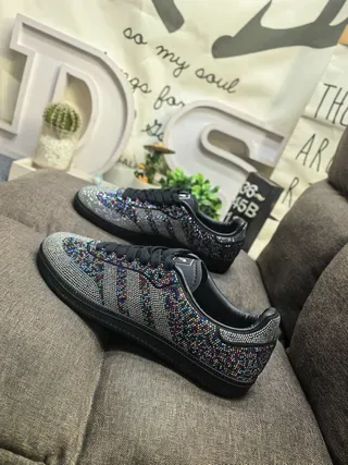Adidas Black Silver Crystal-Embellished Three-Stripe Lifestyle Sneakers 7