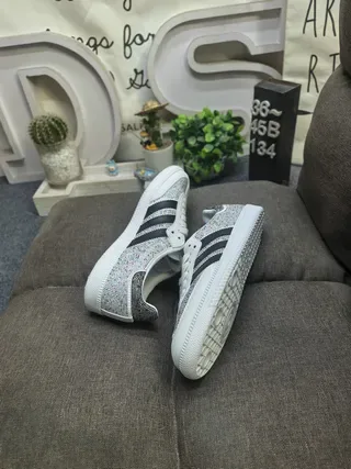 Adidas Black Silver Crystal-Embellished Three-Stripe Lifestyle Sneakers 16