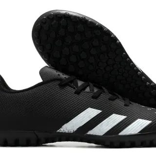 Adidas Sapatos de futebol turf com upper sintético texturizado preto e prata, gola baixo