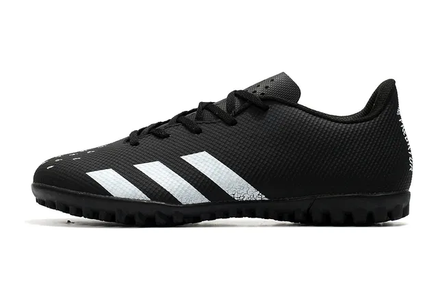 Adidas Sapatos de futebol turf com upper sintético texturizado preto e prata, gola baixo 14