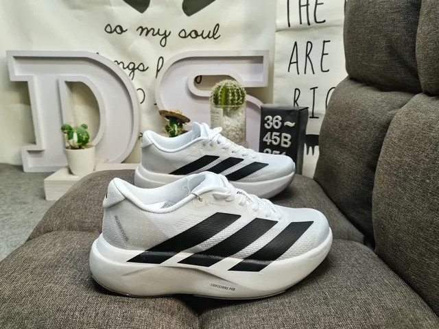 Adidas Black White Knit Upper Three-Stripe Branding Running Shoes 21