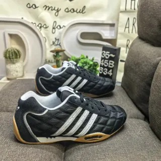 Adidas أسود أبيض معزوج جلد علوي ثلاث شرائط جانبية أحذية رياضية
