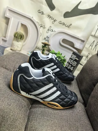 Adidas Black White Quilted Leather Upper Three-Stripe Side Panel Sneakers 9