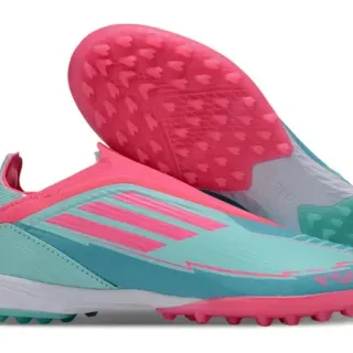 Adidas Azul Rosa Sock-Fit Collar Molded Rubber Studs Turf Sapatos de Futebol