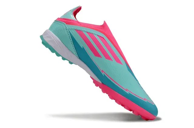 Adidas Blue Pink Sock-Fit Collar Molded Rubber Studs Turf Soccer Shoes 2