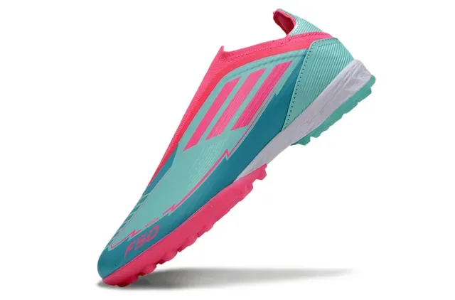 Adidas Blue Pink Sock-Fit Collar Molded Rubber Studs Turf Soccer Shoes 3