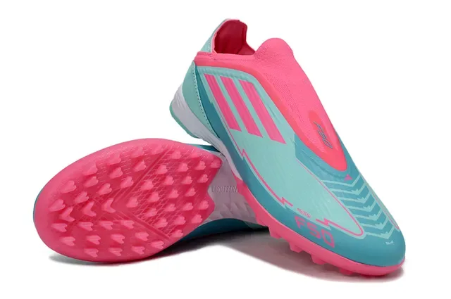 Adidas Blue Pink Sock-Fit Collar Molded Rubber Studs Turf Soccer Shoes 4