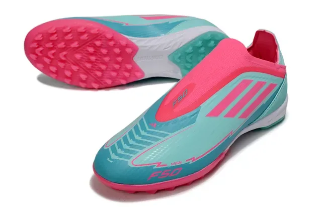Adidas Blue Pink Sock-Fit Collar Molded Rubber Studs Turf Soccer Shoes 5