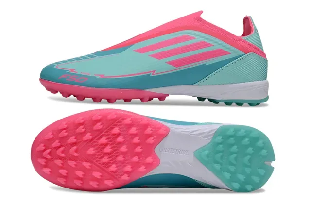 Adidas Blue Pink Sock-Fit Collar Molded Rubber Studs Turf Soccer Shoes 7