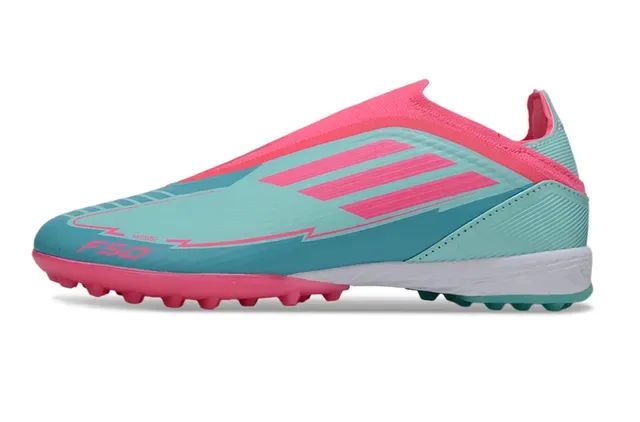 Adidas Blue Pink Sock-Fit Collar Molded Rubber Studs Turf Soccer Shoes 8