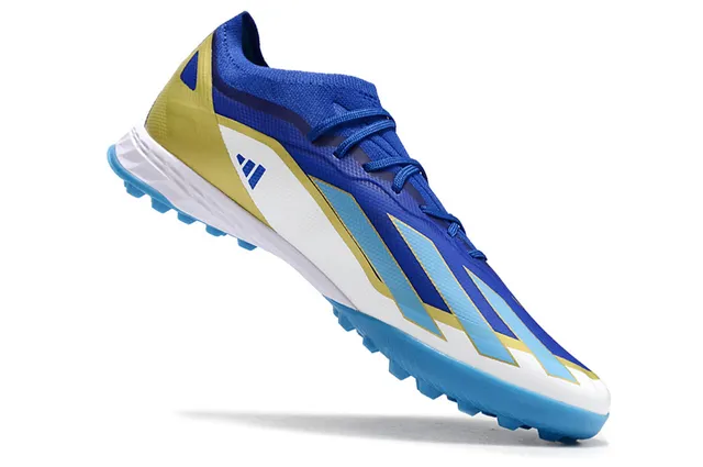 Adidas নীল হলুদ লো-কাট সিন্থেটিক উপর তিন স্ট্রাইপ সাইড প্যানেলিং আর্টিফিশিয়াল গ্রাস ফুটবল জুতা 2