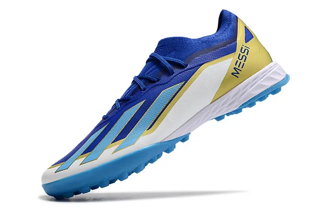 Adidas নীল হলুদ লো-কাট সিন্থেটিক উপর তিন স্ট্রাইপ সাইড প্যানেলিং আর্টিফিশিয়াল গ্রাস ফুটবল জুতা 3