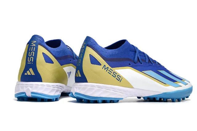Adidas নীল হলুদ লো-কাট সিন্থেটিক উপর তিন স্ট্রাইপ সাইড প্যানেলিং আর্টিফিশিয়াল গ্রাস ফুটবল জুতা 5