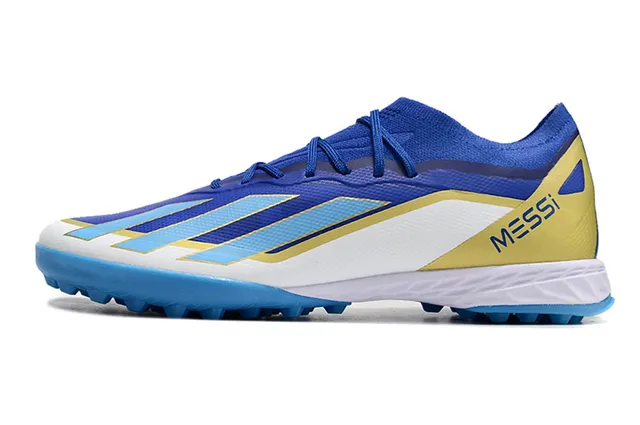 Adidas নীল হলুদ লো-কাট সিন্থেটিক উপর তিন স্ট্রাইপ সাইড প্যানেলিং আর্টিফিশিয়াল গ্রাস ফুটবল জুতা 7